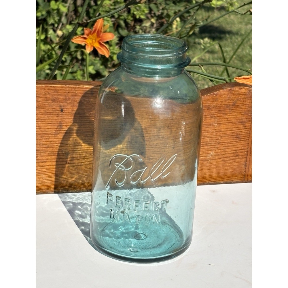 Antique Half Gallon Blue Aqua Ball Perfect Mason Jar "0" 10.25" Tall 1923-1933